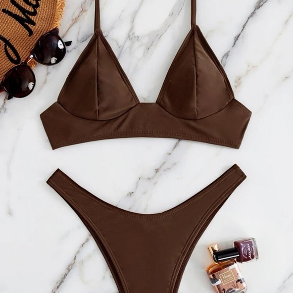 SHEIN Plain High Cut Bikini Swimsuit - Picture 2 of 3